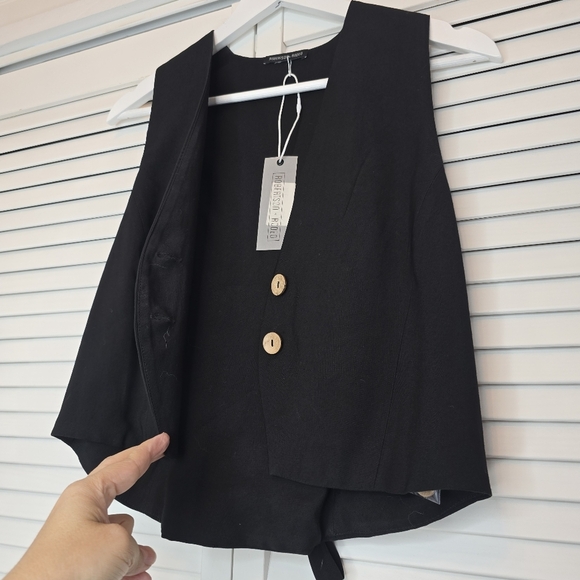 ROBERTSON + RODEO Gabrielle Tuxedo Vest Black Button Tie Back Women's Large Chic - Picture 3 of 10